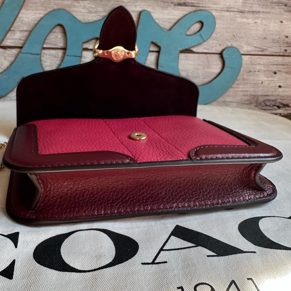 COACH NWOT Georgie Crossbody Oxblood & Wine Leather Mini Clutch Bag 7287 - Picture 15 of 17
